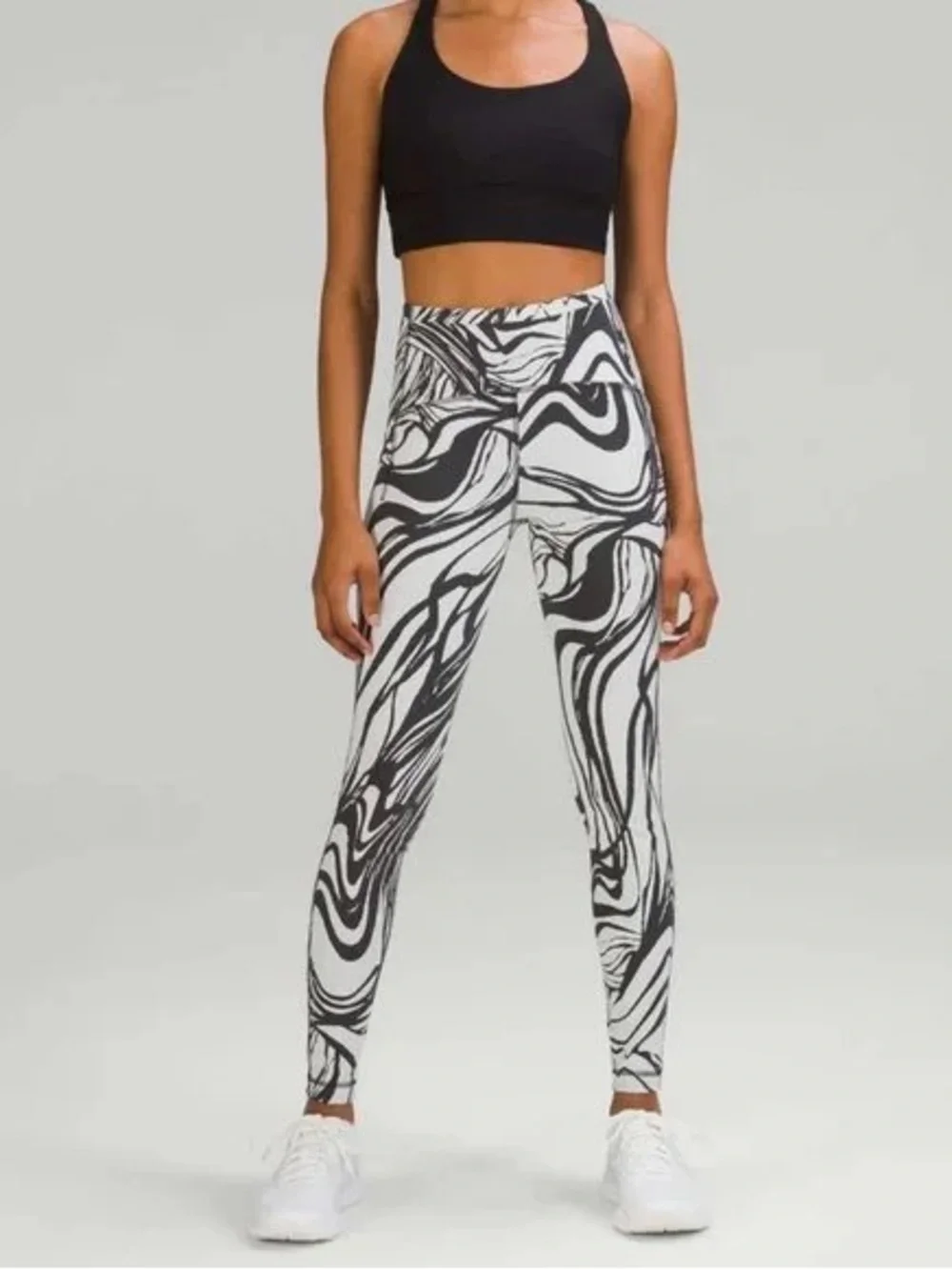 Lululemon Ankle Leggings High Rise Black White Abstract Size 4 Women NWOT - Picture 2 of 10
